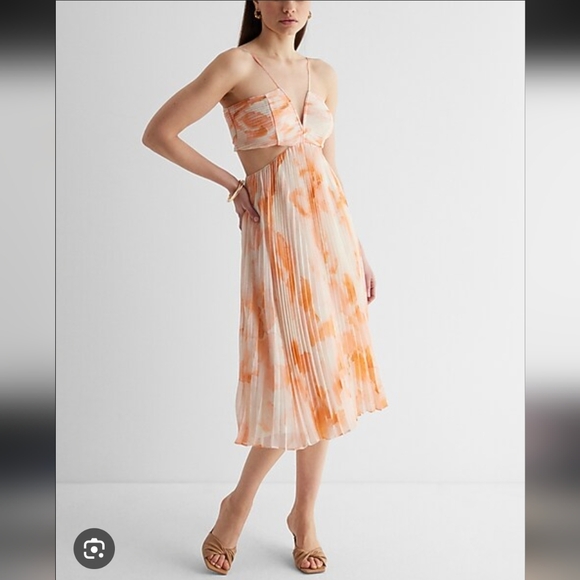 Express Watercolor Flowy Pastel Cut Out Midi Dress Express Watercolor Flowy Pastel Cut Out Midi Dress